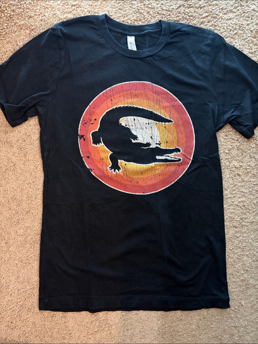 Bella Canvas Black T-Shirt with Red-Orange-Yellow Retro Reptile Graphic